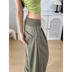 军绿色阔腿裤女春夏2025新款小个子高腰垂感美式慵懒直筒休闲裤子