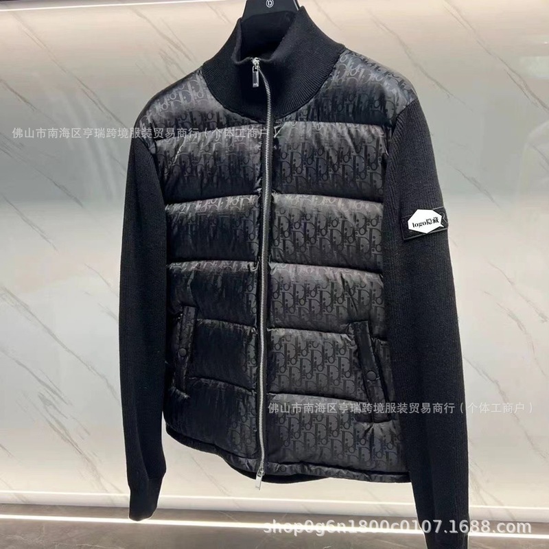 欧洲站新款D家针织拼接休闲羽绒服 男白鸭绒保暖时髦修身羽绒外套|undefined