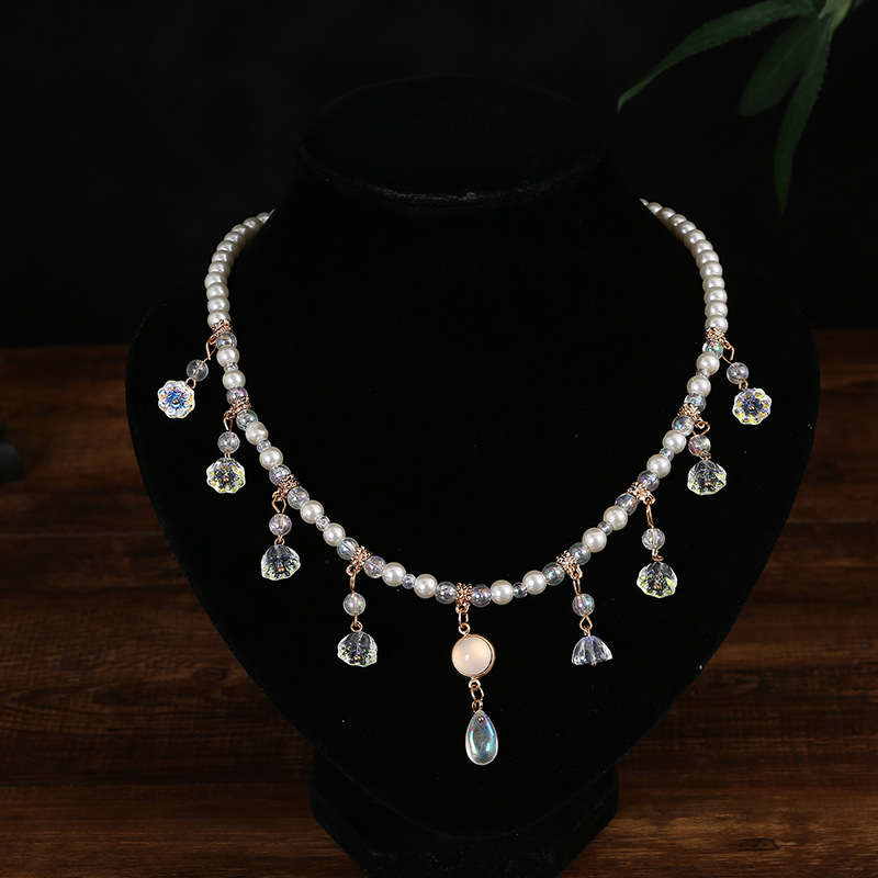 Imitation Pearl, Alloy Pendant Material Multi Charms Necklace Classification Women's Imitation Pearl Alloy Glass Beaded Chain Geometric Water Droplets Multi Charms Necklace Imitation Pearl Jewelry