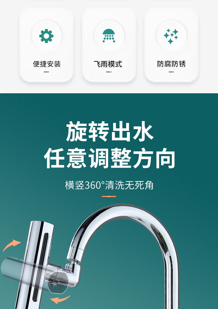 Feiyu Waterfall Faucet, household splash-proof faucet, universal shower head extender, four-speed rotating bubble generator, universal Specification drawing
