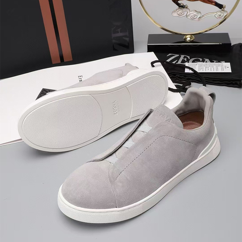 Guangzhou Z Brand Men's Slip-On Fashion Sneakers with Cross Elastic Band, Soft Sole, Cowhide Business Sports Casual Shoes