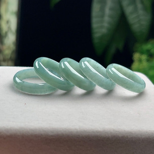 Blue Water Green Jade Ring, Delicate and Full Natural Jadeite Blue-Green Ring, Snowflake Cotton Ring, Pair of Tail Rings