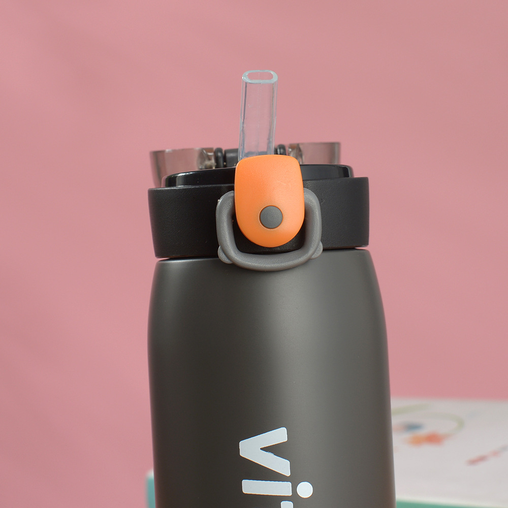 Fuquan Creative Taza de agua de ocio simple de gran capacidad Taza termo con tapa elástica para hombres y mujeres Taza de regalo de acero inoxidable 304