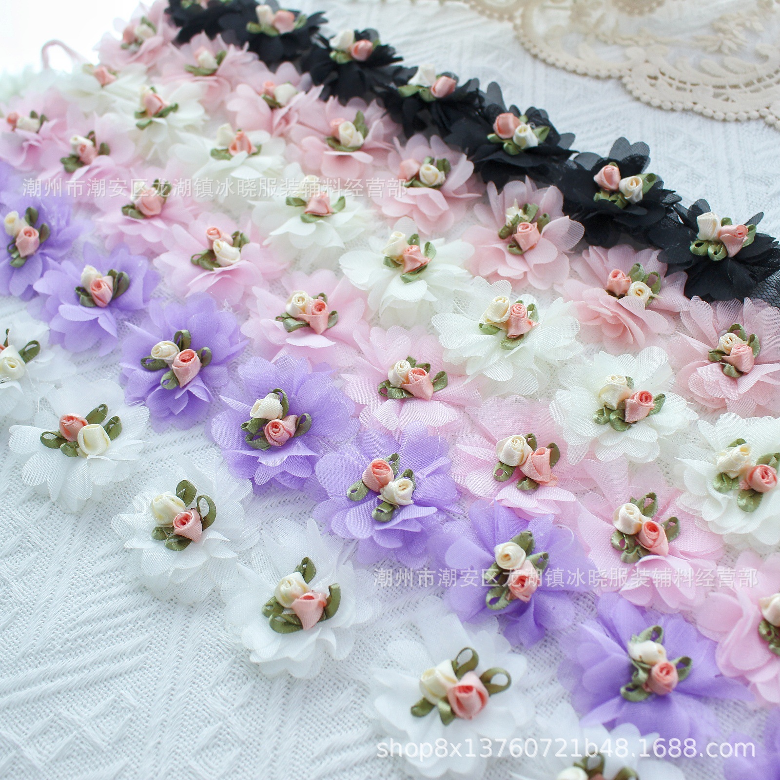 5厘米立体雪纺花朵手工粘花玫瑰花边  DIY鞋子帽饰服装等配件辅料