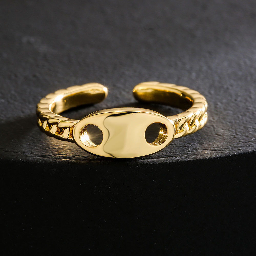 fashion copper 18K gold zircon pig nose geometric open ring female