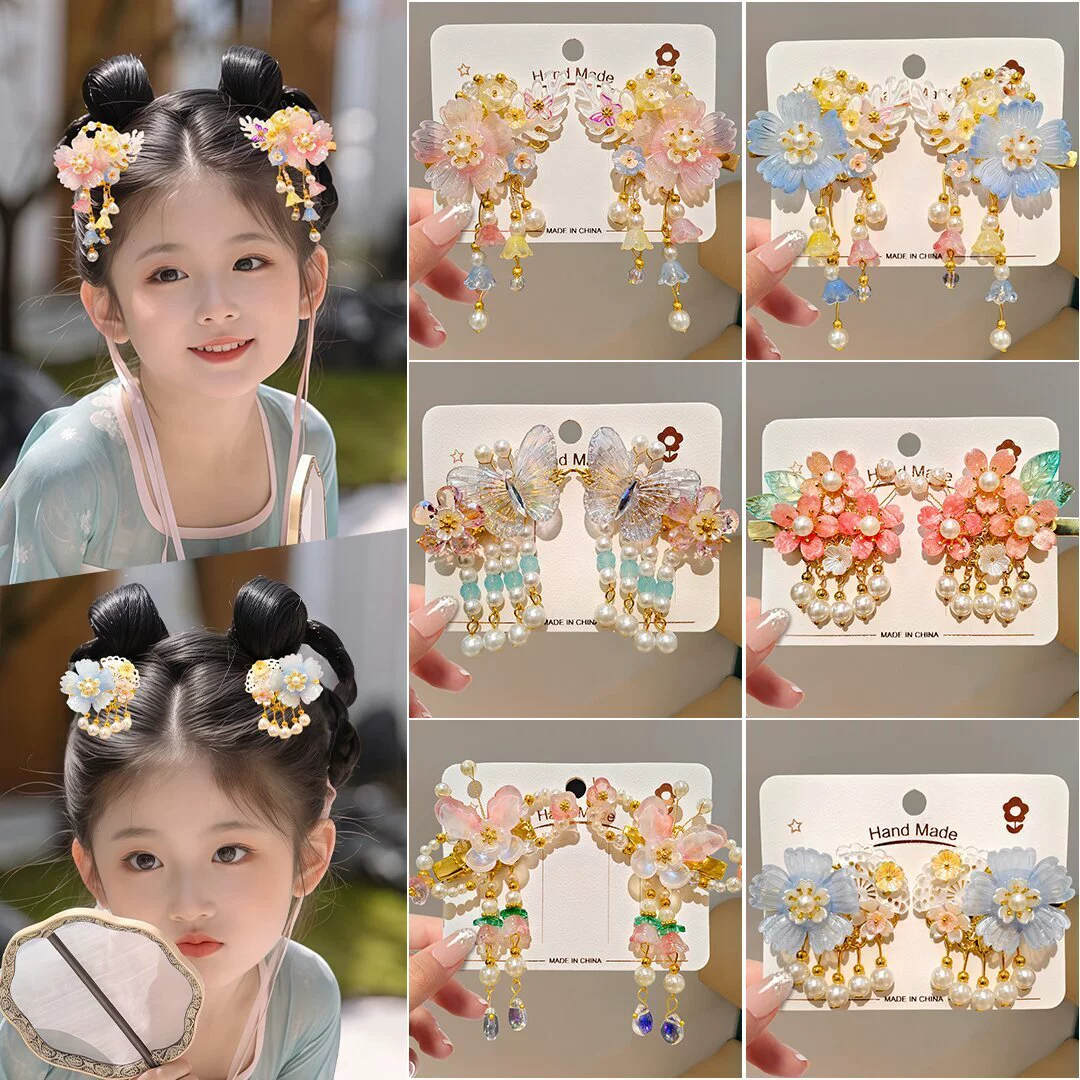 Фестиваль середины осени, новый китайский стиль, заколка для волос Hanfu Super Fairy, аксессуары для волос для девочек, заколка для волос в древнем стиле с цветочной кисточкой для девочек, милая заколка для волос