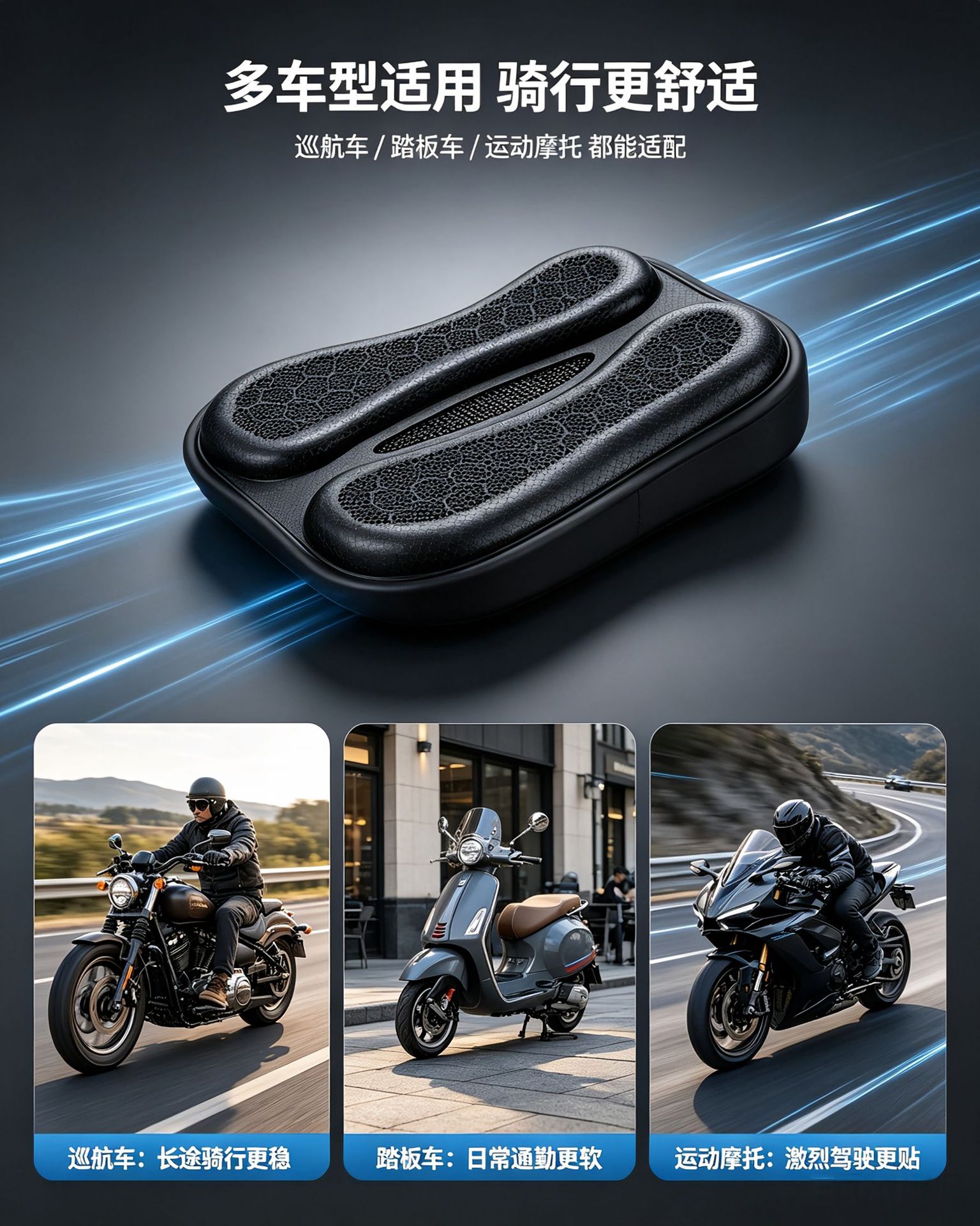 Motorcycle seat cushion, waterproof and sun-proof, shock-absorbing seat cover for electric vehicles, thickened pedal electric bike seat cushion, universal
