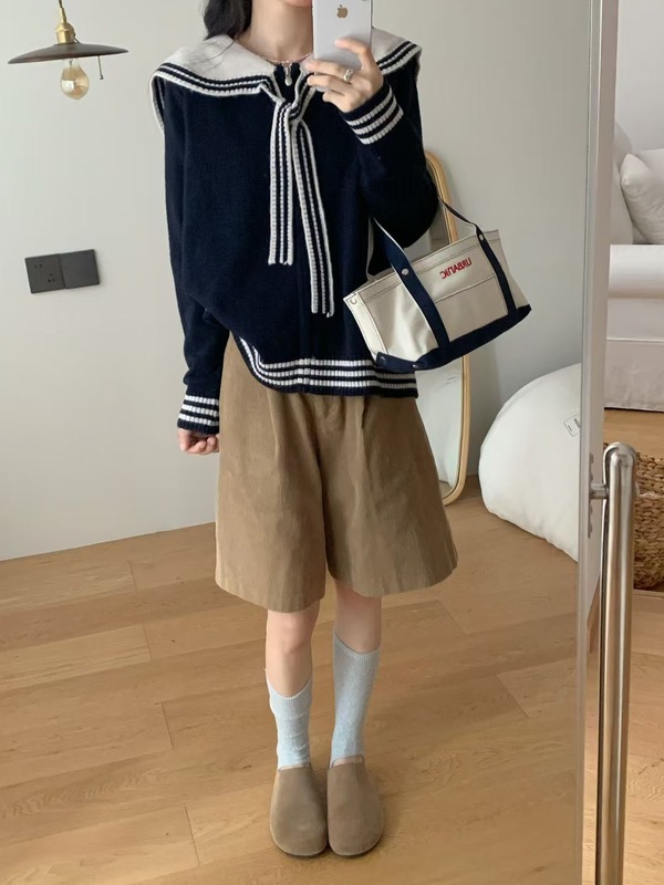 高级感海军领毛衣针织拉链开衫外套女秋冬加厚软糯慵懒风绝美上衣|undefined