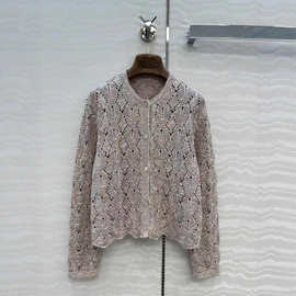 深圳南油25早秋时尚气质香芋色彩纱镂空菱格纹圆领针织开衫小外套