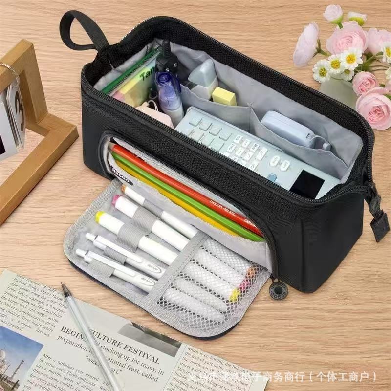 国境を越えた多機能二層文具筆箱ポータブル大容量筆箱大開口小中学生筆箱|undefined