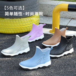 2022 Fashion Outer Wear Adult Rain Boots Women's Waterproof Shoes Short Tube Fleece Anti-Slip Outdoor Waterproof Car Washing Shoes Women