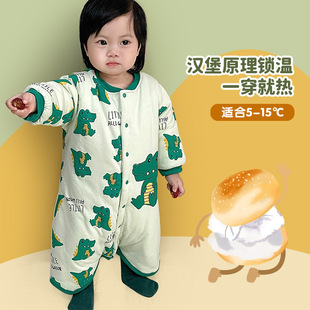 Baby Pajamas autumn and winter thickened class a warm cotton-padded clothes sleeping bag male and female baby one-piece clothes long sleeve nightgown winter