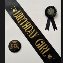 生日派對birthday girl女孩馬口鐵胸章肩帶玫瑰金徽章禮儀帶肩帶