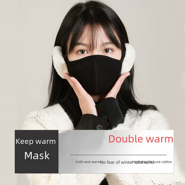Winter Ear-Protecting Integrated Mask, Thickened for Warmth, Windproof Ski Mask, 3D Eye Protection, Cute Cloud Ear Muffs for Women