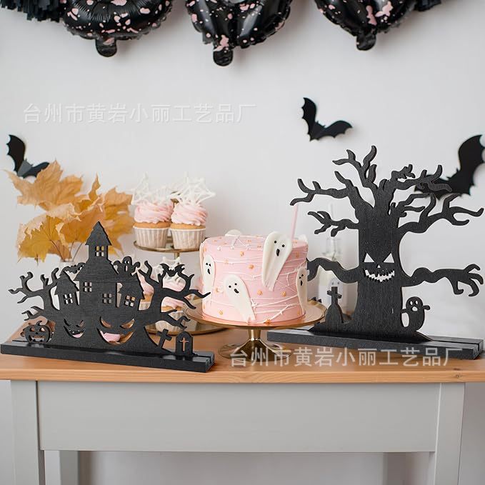 新しいハロウィーンの木製工芸品の雰囲気装飾は、大きな木のお化け屋敷のテーブルの装飾|undefined