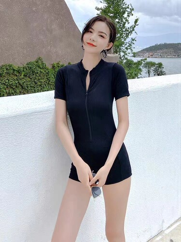 Sanya vacation surfing conservative sun protection one-piece swimsuit for women covering belly and slimming internet celebrity same style ins simple swimsuit