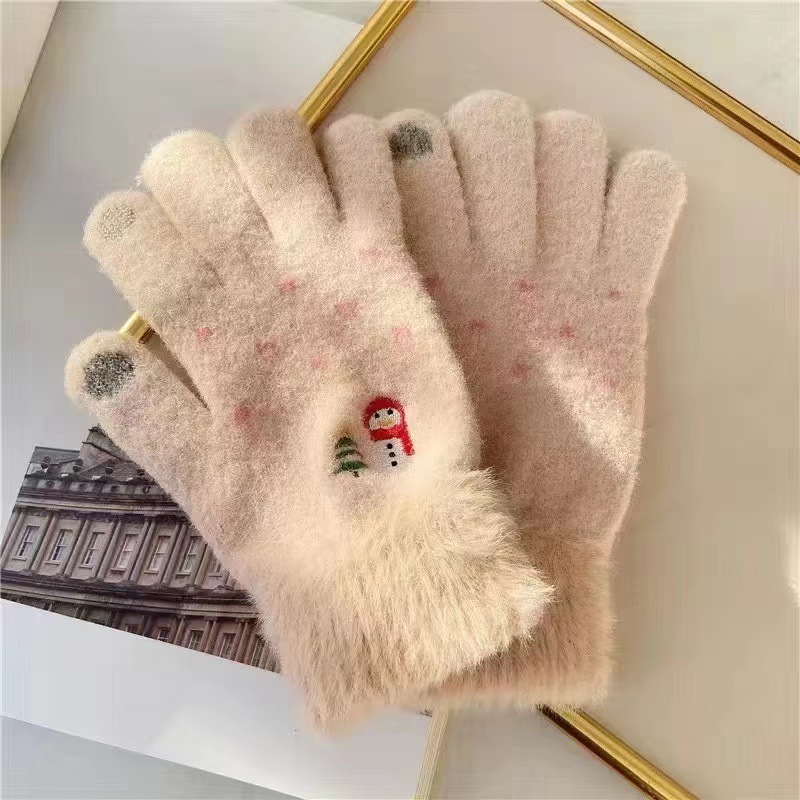 Guantes de peluche de otoño y invierno damas guantes de punto de peluche caliente antifría engrosado guantes lindos de dibujos animados al por mayor