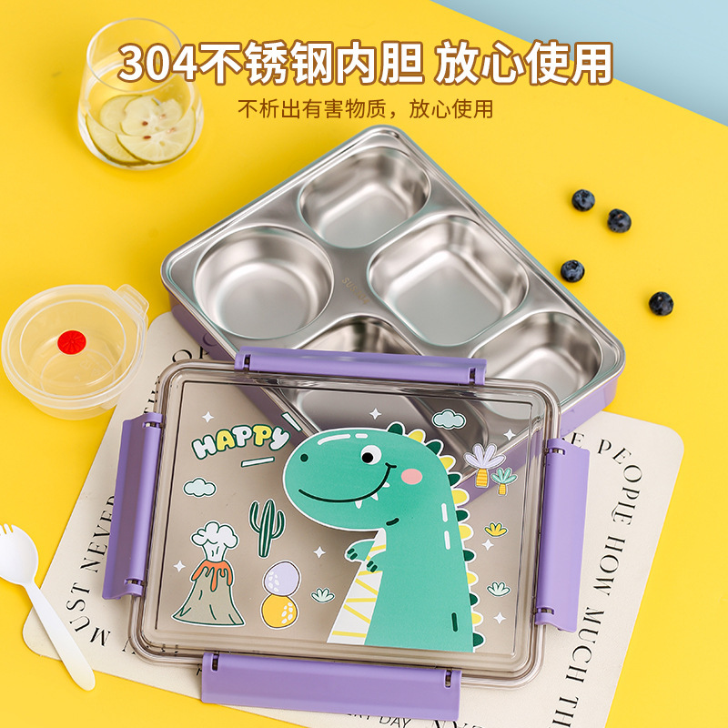 かわいい学生弁当箱 304 ステンレス鋼コンパートメント密封鮮度保持弁当箱漫画カトラリー付きポータブル弁当箱|undefined