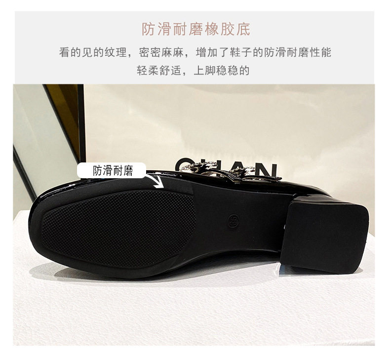 Giày Mary Jane cao gót mũi vuông đính đá hoa, gót thô 3–6 cm — Màu hồng nude, Màu đen chi tiết 11