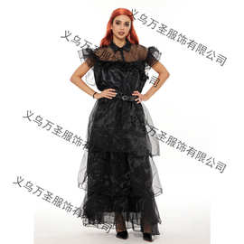 星期三亚当斯一家cos美剧同款舞会礼服裙wednesday女黑色连衣裙