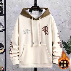 秋冬男士简约字母印花连帽卫衣男青少年百搭加绒宽松舒适套头衫