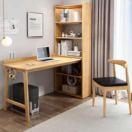 转角书桌书柜书架一体实木电脑桌飘窗靠墙学生写字桌家用学习桌子