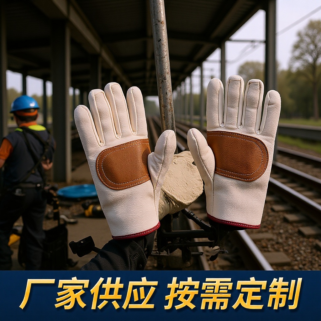 '双层复合铁路帆布手套防切割加厚手心加皮劳保批发'。厂家批发