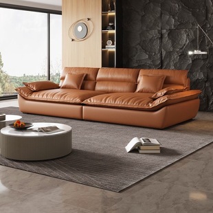 Italian Style Minimalist Napa Real Cowhide Sailing Sofa Super Wide Sitting Deep Leather 2024 New Style Retro Style Living Room