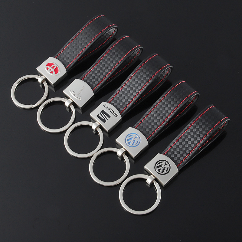 Cross-border Tesla Volkswagen Toyota SEAT car logo car logo leather metal key buckle ring chain link pendant