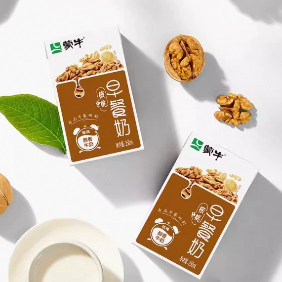 Завтрачное грецкое молоко (Mengniu) 250 мл × 16, цельное, Tetra Pak, готово к употреблению