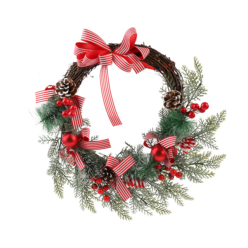 Navidad de madera arco de guirnaldas de pino rojo trenzado caña atmósfera decoración de ventanas de Navidad colgante de puerta