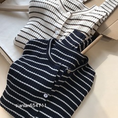 低调随性 时髦轻松有腔调！蚕丝宽松显瘦棉条纹长袖针织衫S8207
