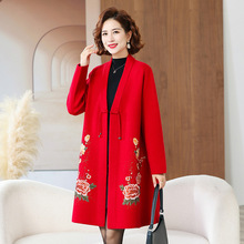 高贵喜婆婆婚宴装中长款大衣中老年妈妈春秋冬风衣外套加大码礼服