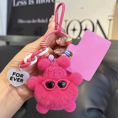 かわいい本物のウサギの毛の小さい石炭のボールの自動車のキーは女性の精巧なネットの赤いぬいぐるみのかばんを掛けて贈り物を飾ります。