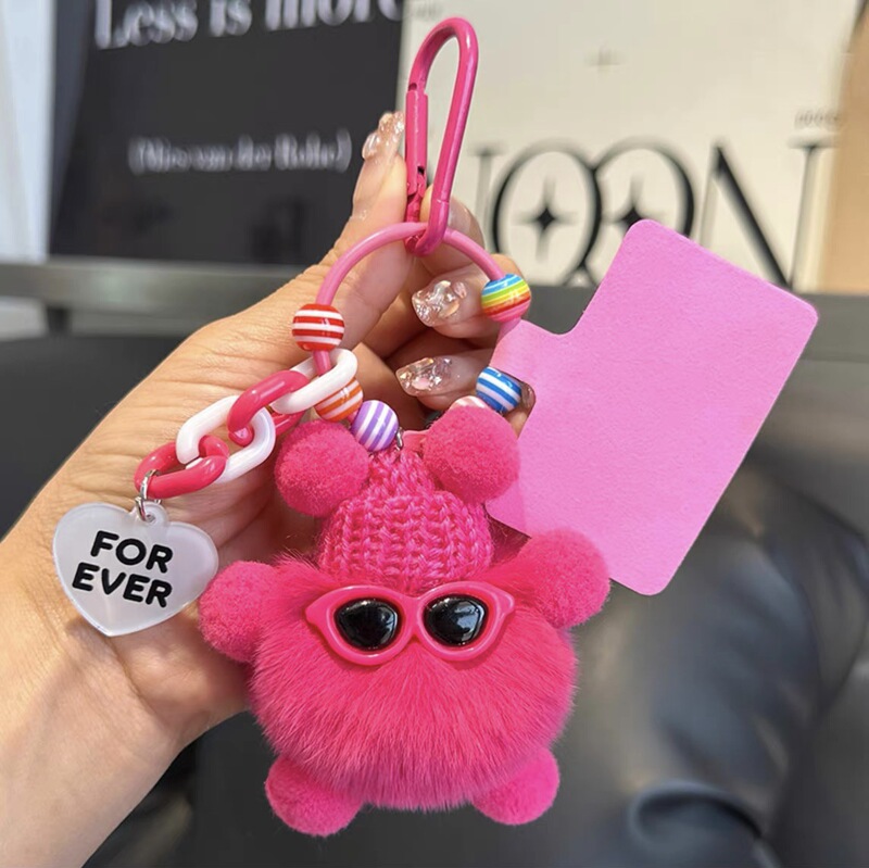 Real Rex Rabbit Fur Small Briquettes Car Keychain Pendant Women's Exquisite Internet Celebrity Stuffed School Bag Pendant Gift Fur Ball