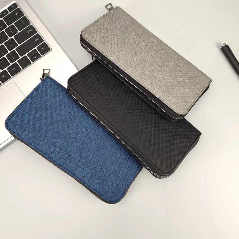 1 Piece Quantity Street Occasion Canvas Material Wear-Resistant Function Men's Solid Color Canvas Zipper Long Wallets