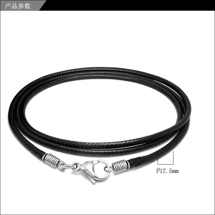 simple titanium steel buckle black braided linen wax rope necklace