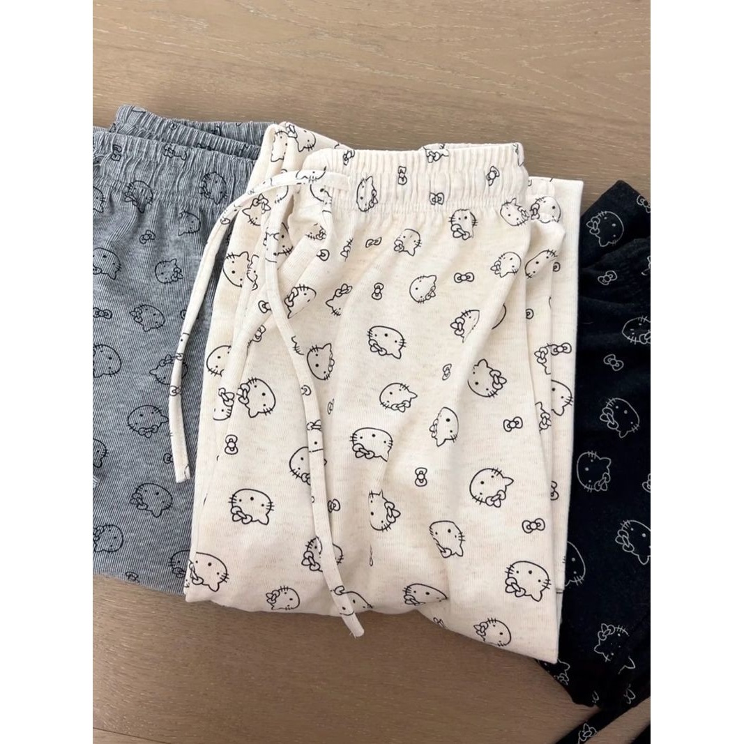 Hello Kitty pants for girls, new early autumn style, casual pants, straight-leg soft pants, Korean-style loose long pants