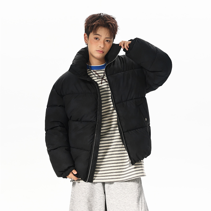 Vêtements en similicuir rembourrés de coton pour hommes et femmes, vestes amples rembourrées de coton, vêtements style « pain », vestes à col montant pour hommes_voghion.com
