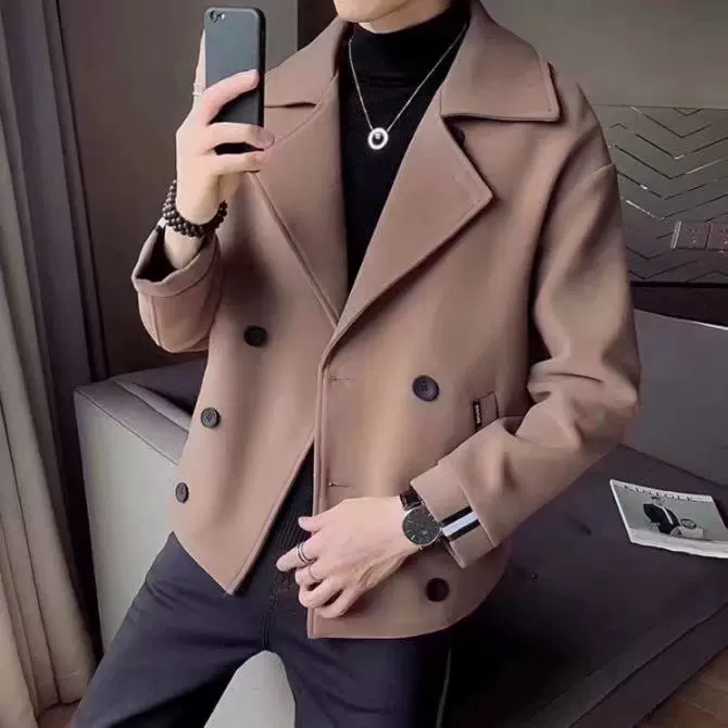 春冬毛呢西装外套男士潮牌修身韩版保暖上衣社会小伙百搭呢子夹克