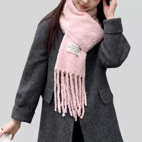 新款韩版纯色高级羊毛围巾女秋冬百搭加厚毛绒保暖高级感围脖批发