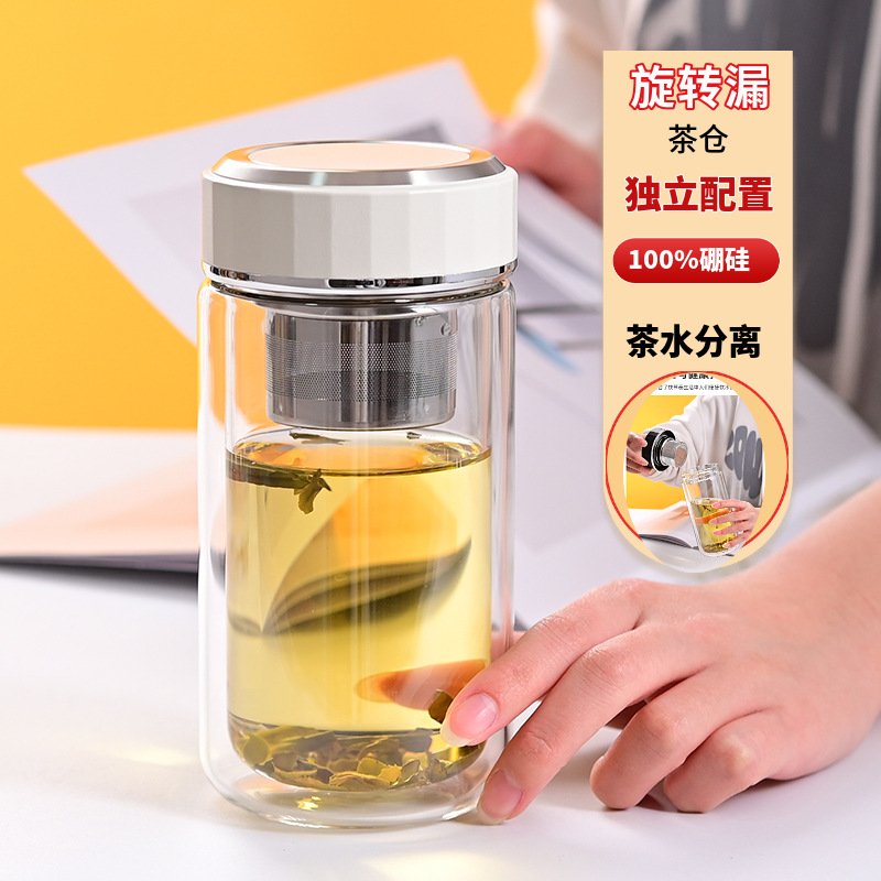 玻璃杯茶水分离泡茶家用透明水杯高硼硅玻璃茶杯批发茶具欧式