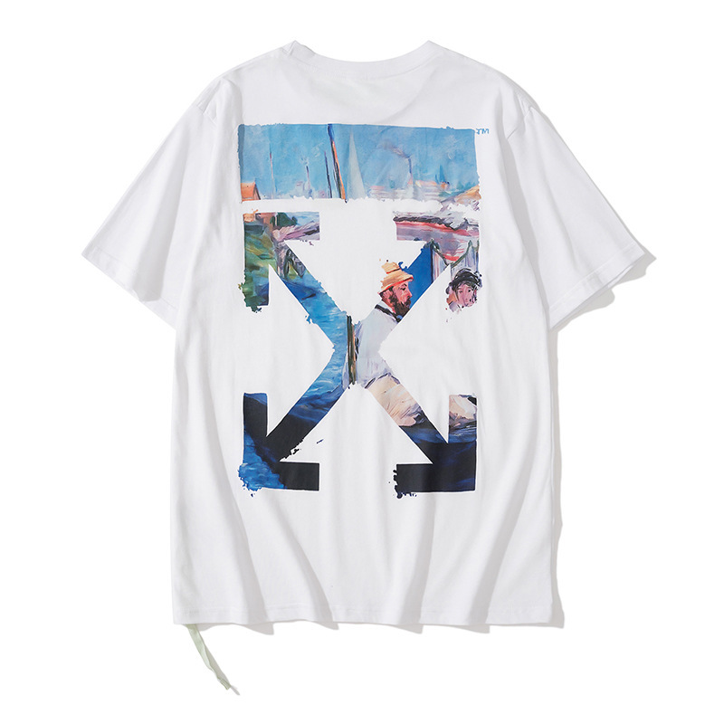 トレンディな漫画落書き油絵矢印半袖男性と女性ルーズカップル OFW 純綿半袖 Tシャツ夏 mk ゼブラ|undefined