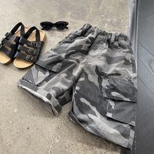 男童2025夏季美式户外迷彩中裤儿童大口袋酷帅五分裤滑板工装裤子