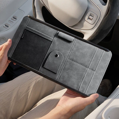 Car sun visor storage Car Glasses Clip/Bill Clip - premium-suede-graysun-visor-storage-bag