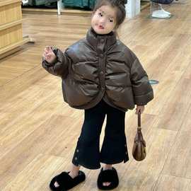 2024面包服女童加厚皮棉衣外套洋气韩版外穿爆款公主pu皮外套冬装