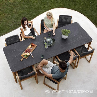 Outdoor Teak Table and Chair Villa Courtyard Garden Table and Chair Leisure Terrace Rattan Chair Waterproof Sun Protection Rattan Table and Chair Combination