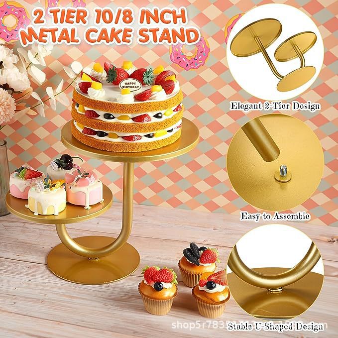 Retro golden postre estante cupcake pasteles dulces placas de exhibición golden pastel estante redondo metal pastel estante image 3