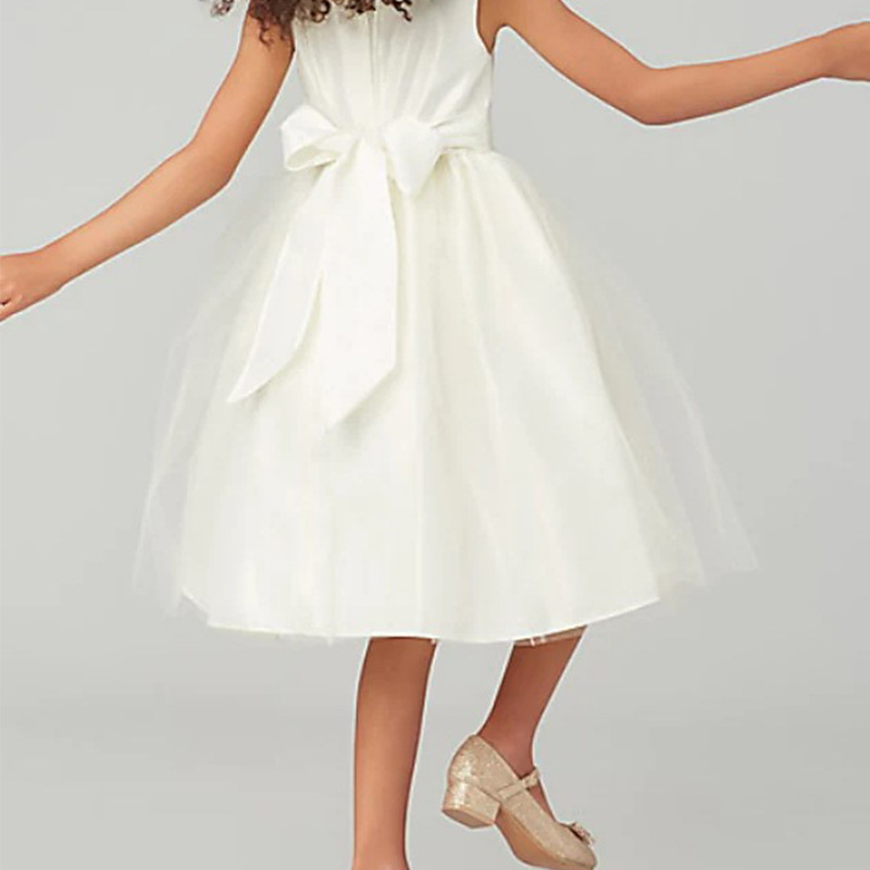 Nuevo Comercio exterior vestido de boda de los niños niñas cuentas simple elegante color sólido cumpleaños rendimiento sin mangas princesa MIDI vestido