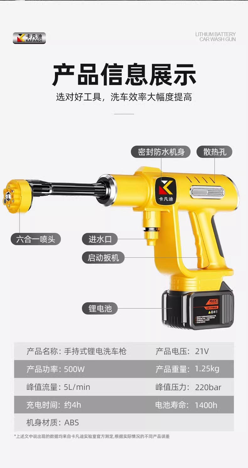Wireless car washing machine for household portable charging high pressure water gun lithium battery water pump brush car gun cleaning artifact